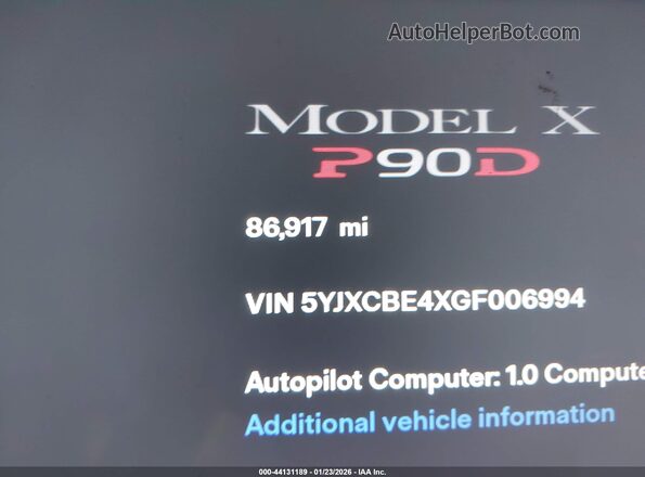 5YJXCBE4XGF006994 2016 TESLA MODEL X Blue Панорамний вид салону 360°