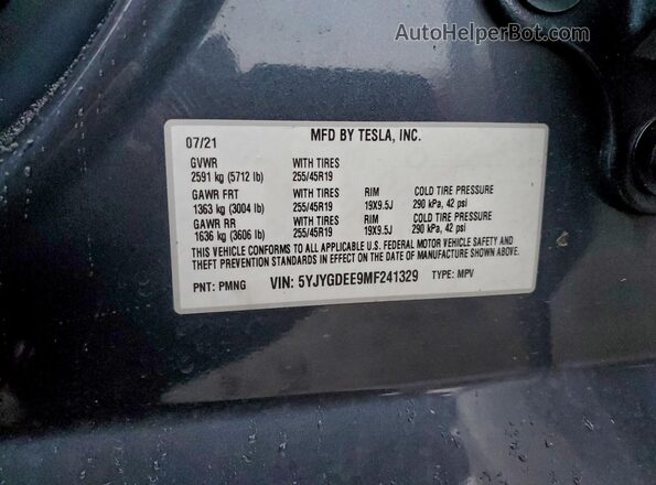 5YJYGDEE9MF241329 2021 TESLA MODEL Charcoal 