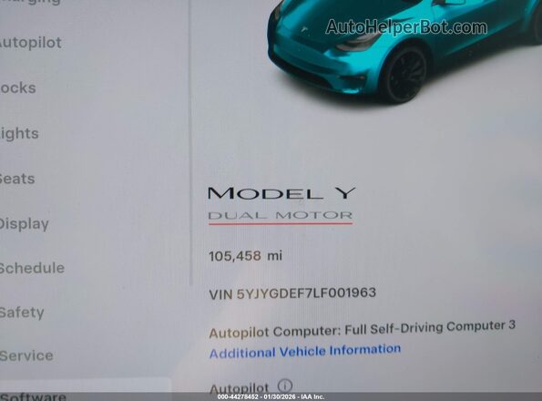 5YJYGDEF7LF001963 2020 TESLA MODEL Y White 