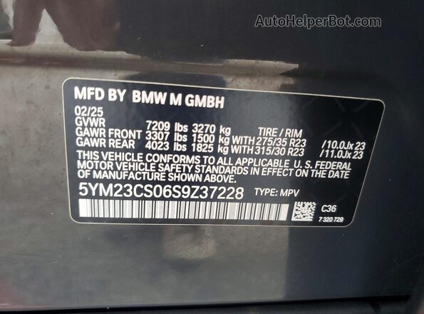 5YM23CS06S9Z37228 2025 BMW XM Gray VIN կոդի պիտակի տեսք