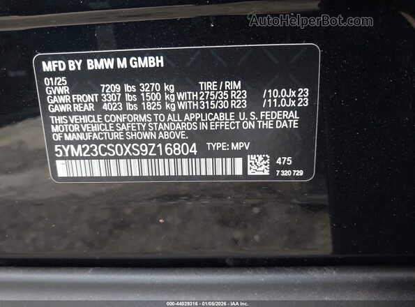 5YM23CS0XS9Z16804 2025 BMW XM Black Engine compartment view