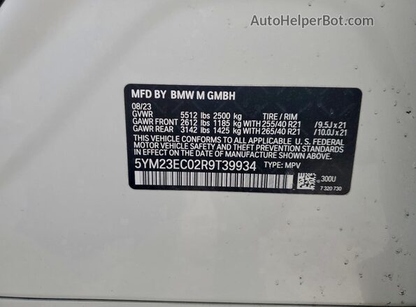 5YM23EC02R9T39934 2024 BMW X4 White VIN sticker view
