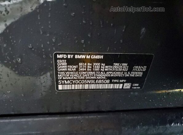 5YMCY0C05N9L68508 2022 BMW X6 Серый Вид наклейки с VIN-кодом