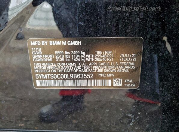 5YMTS0C00L9B63552 2020 BMW X3 Black Widok wnętrza 360 stopni