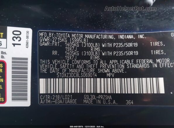 5tdxz3dc8ls069014 2020 TOYOTA SIENNA Black Engine compartment view