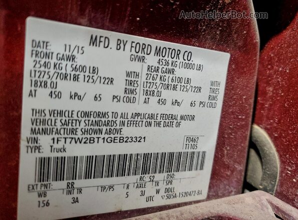 1FT7W2BT1GEB23321 2016 FORD F250 Red 