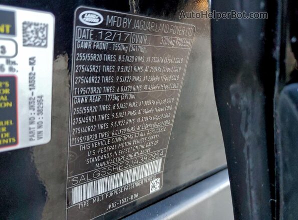 SALGS5RE3JA382954 2018 LAND ROVER RANGE ROVER Black 