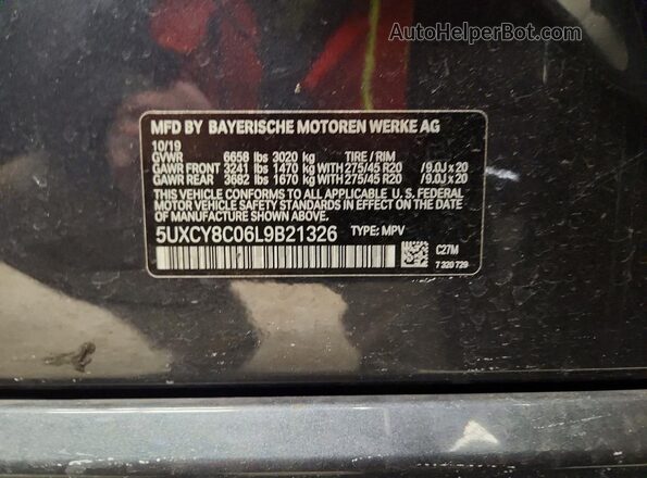 5UXCY8C06L9B21326 2020 BMW X6 Gray სალონის 360-გრადუსიანი ხედი