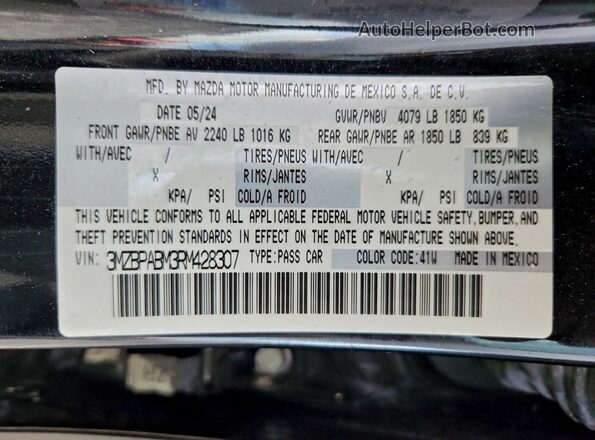3MZBPABM3RM428307 2024 MAZDA 3 Black Вид підкапотного простору