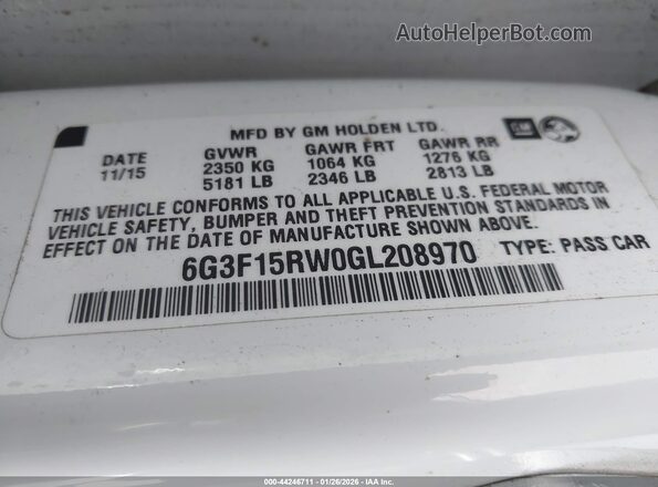 6G3F15RW0GL208970 2016 CHEVROLET SS White 