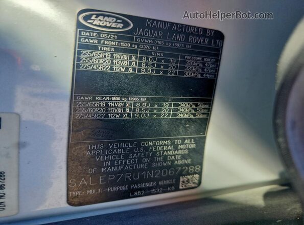 SALEP7RU1N2067288 2022 LAND ROVER DEFENDER Белый Вид наклейки с VIN-кодом