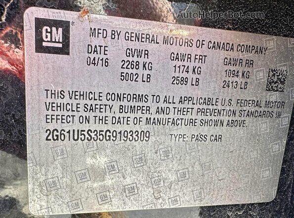 2G61U5S35G9193309 2016 CADILLAC XTS Black 