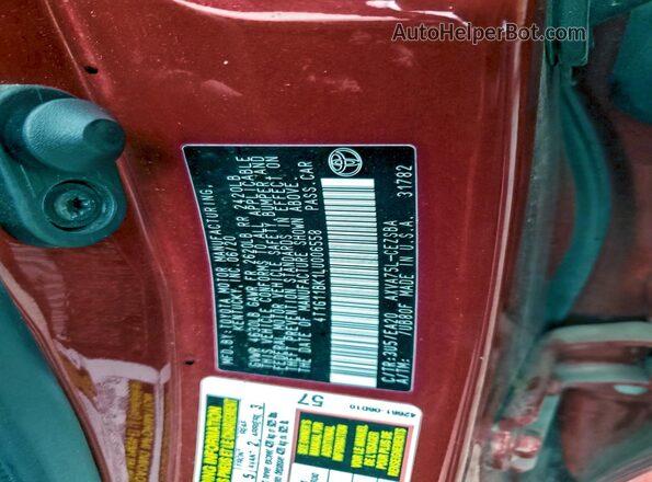 4T1G11BK1LU006558 2020 TOYOTA CAMRY Red Widok naklejki z numerem VIN