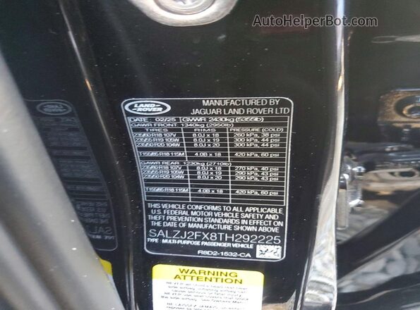 SALZJ2FX8TH292225 2026 LAND ROVER RANGE Black Vista de la etiqueta del VIN