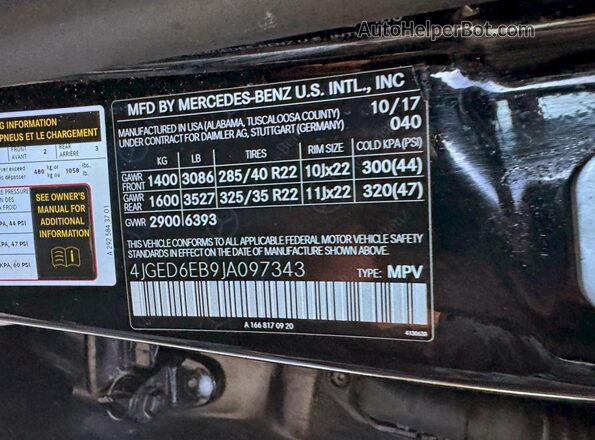 4JGED6EB9JA097343 2018 MERCEDES-BENZ GLE Black VIN sticker view