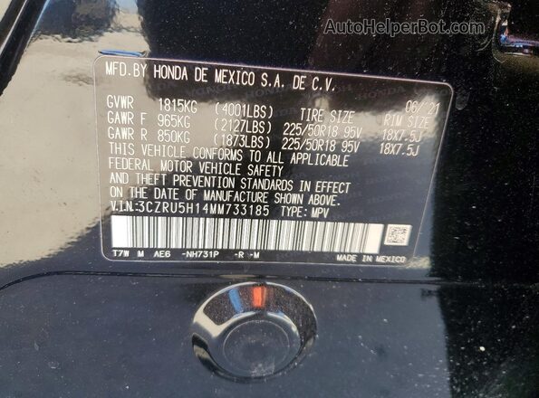3CZRU5H14MM733185 2021 HONDA HR-V Черный Вид наклейки с VIN-кодом