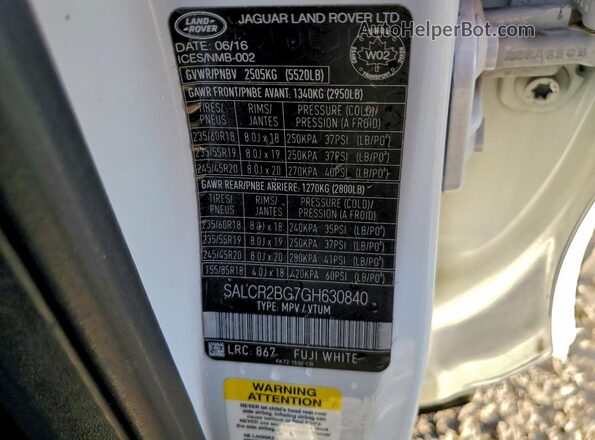 SALCR2BG7GH630840 2016 LAND ROVER DISCOVERY White 