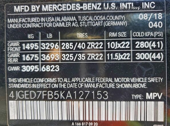 4JGED7FB5KA127153 2019 MERCEDES-BENZ GLE Черный 