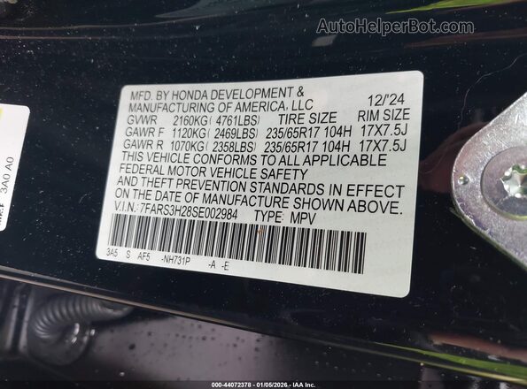7FARS3H28SE002984 2025 HONDA CR-V Black Вид підкапотного простору