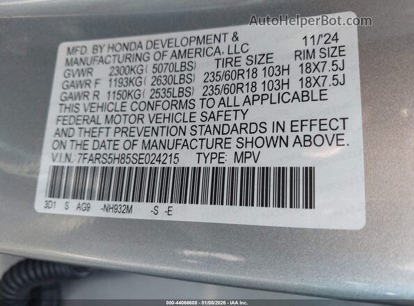 7FARS5H85SE024215 2025 HONDA CR-V HYBRID Silver 