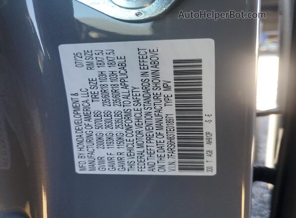 7FARS6H83TE018971 2026 HONDA CR-V Gray Вид наклейки з VIN-кодом
