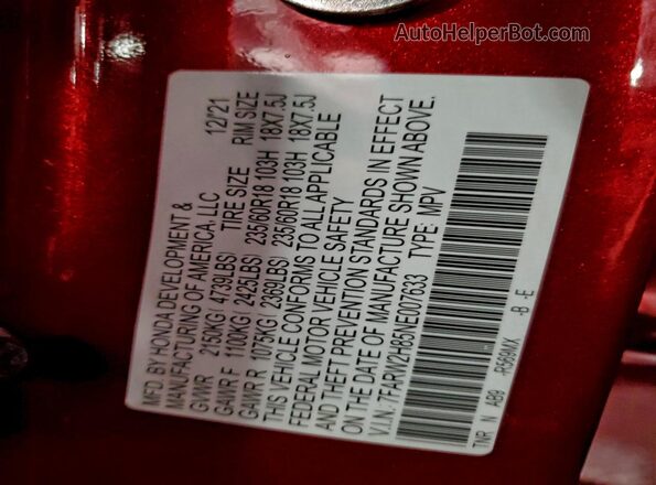 7FARW2H85NE007633 2022 HONDA CR-V Red VIN կոդի պիտակի տեսք