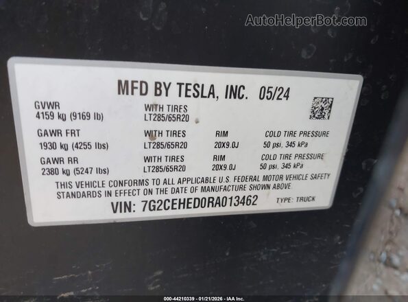 7G2CEHED0RA013462 2024 TESLA CYBERTRUCK Black Vista del compartimento del motor