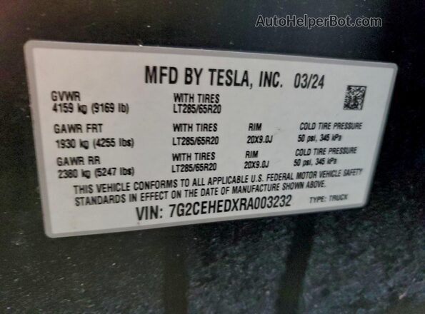 7G2CEHEDXRA003232 2024 TESLA CYBERTRUCK Серебряный Вид наклейки с VIN-кодом