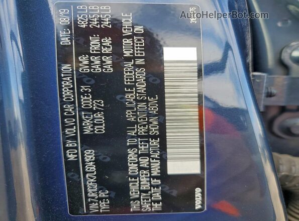 7JR102FK7LG041909 2020 VOLVO S60 Blue VIN კოდის სტიკერის ხედი