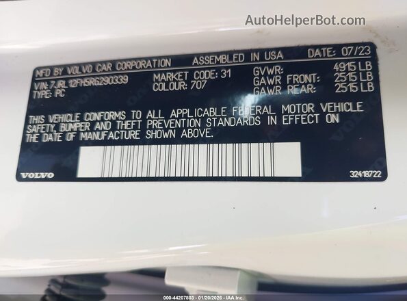 7JRL12FH5RG290339 2024 VOLVO S60 White Vista del compartimento del motor