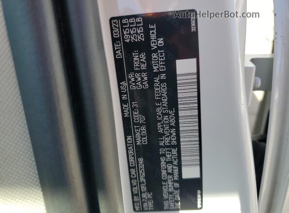 7JRL12FL2PG253248 2023 VOLVO S60 White 