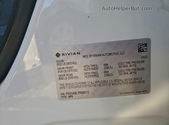 7PDSGABL7PN006112 2023 RIVIAN R1S Белый 
