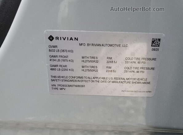 7PDSGCBA5TN080391 2026 RIVIAN R1S Gray Widok wnętrza 360 stopni