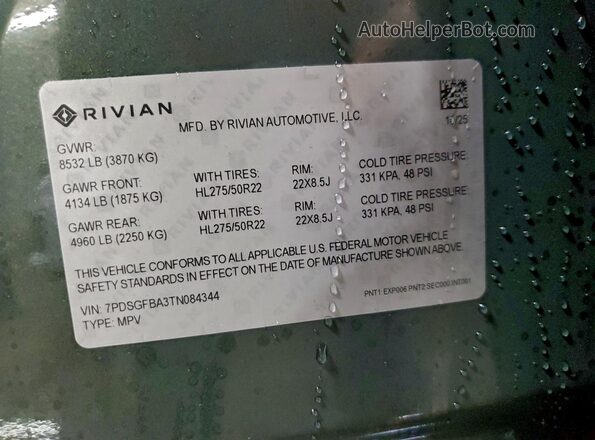7PDSGFBA3TN084344 2026 RIVIAN R1S Green Widok komory silnika