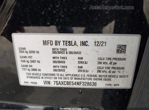 7SAXCBE54NF328636 2022 TESLA MODEL X Black Widok komory silnika