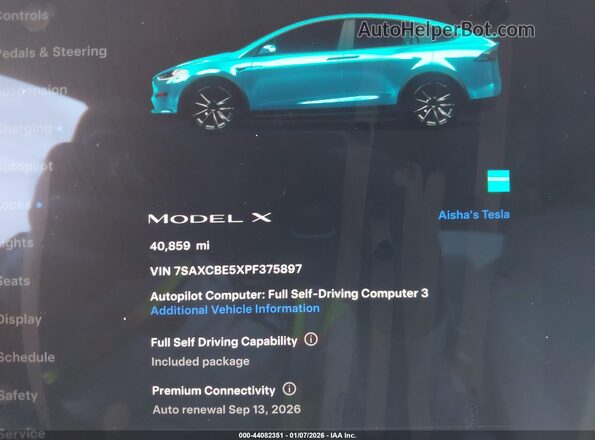 7SAXCBE5XPF375897 2023 TESLA MODEL X Черный Вид задних сидений