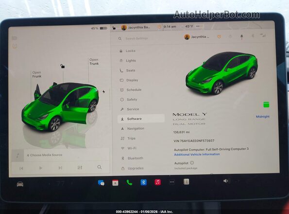 7SAYGAEE0NF573937 2022 TESLA MODEL Y Blue 