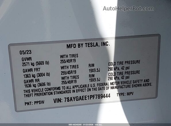 7SAYGAEE1PF789444 2023 TESLA MODEL Y Белый 