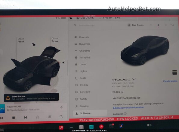 7SAYGAEE6SF262458 2025 TESLA MODEL Y Черный Вид задних сидений