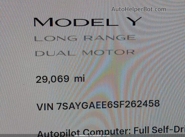 7SAYGAEE6SF262458 2025 TESLA MODEL Y Черный 