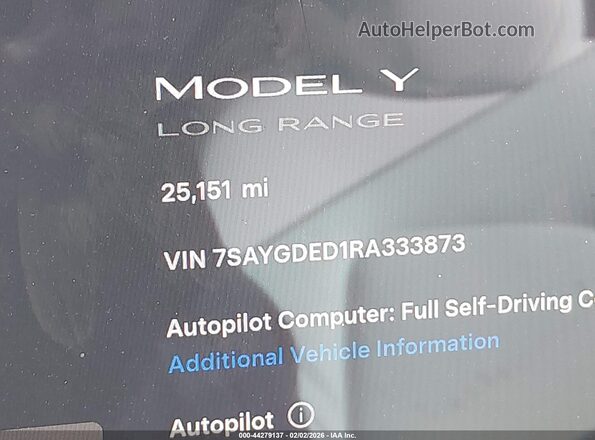 7SAYGDED1RA333873 2024 TESLA MODEL Y Белый 