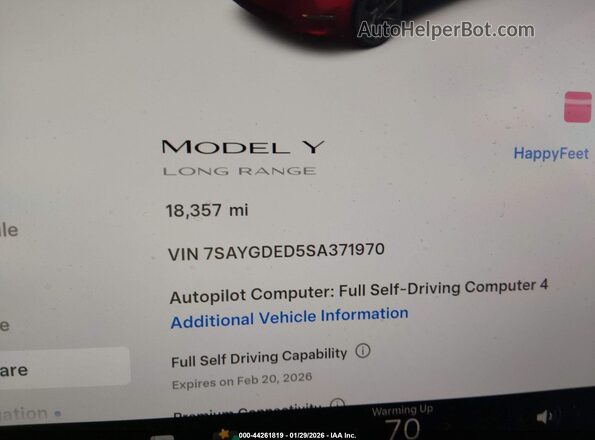 7SAYGDED5SA371970 2025 TESLA MODEL Y Red 