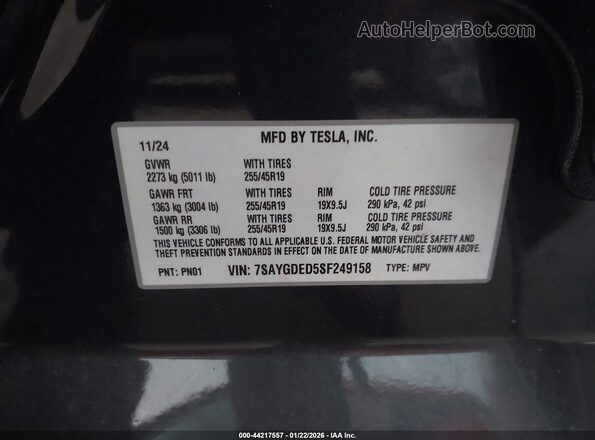 7SAYGDED5SF249158 2025 TESLA MODEL Y Pink Շարժիչի բաժամունքի տեսք