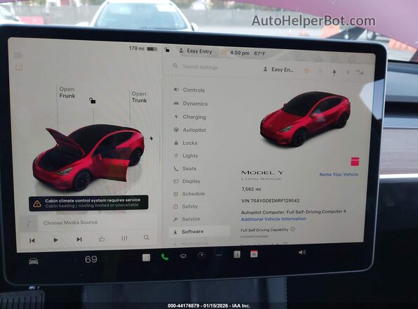 7SAYGDED6RF129542 2024 TESLA MODEL Y Burgundy Հետևի նստատեղերի տեսք