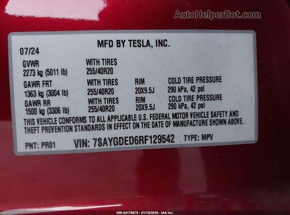 7SAYGDED6RF129542 2024 TESLA MODEL Y Burgundy Շարժիչի բաժամունքի տեսք