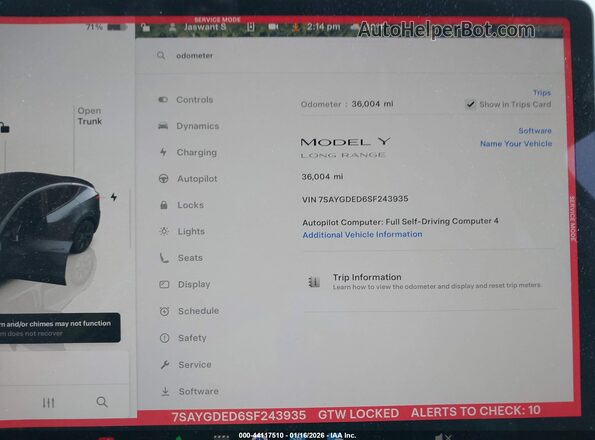 7SAYGDED6SF243935 2025 TESLA MODEL Y Gray 