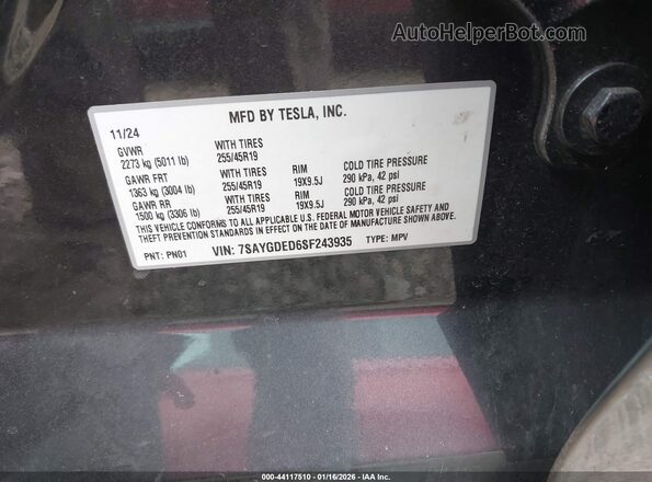 7SAYGDED6SF243935 2025 TESLA MODEL Y Gray 