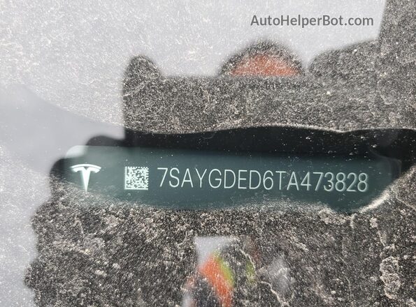 7SAYGDED6TA473828 2026 TESLA MODEL White VIN კოდის სტიკერის ხედი