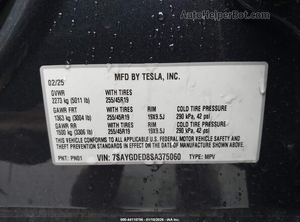 7SAYGDED8SA375060 2025 TESLA MODEL Y Black Вид підкапотного простору