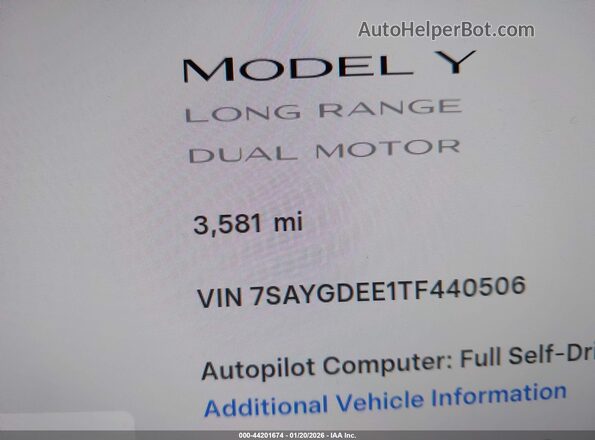 7SAYGDEE1TF440506 2026 TESLA MODEL Y White 